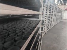 Charcoal drying line inside the drying workshop